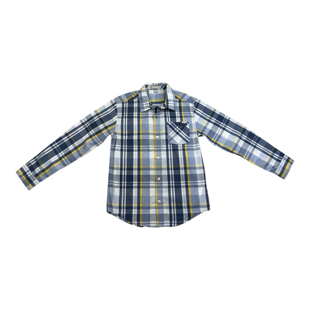 Lucky Brand Boys Plaid Button-Up Shirt‎ M (10/12) Blue/Yellow Long Sleeve Collar